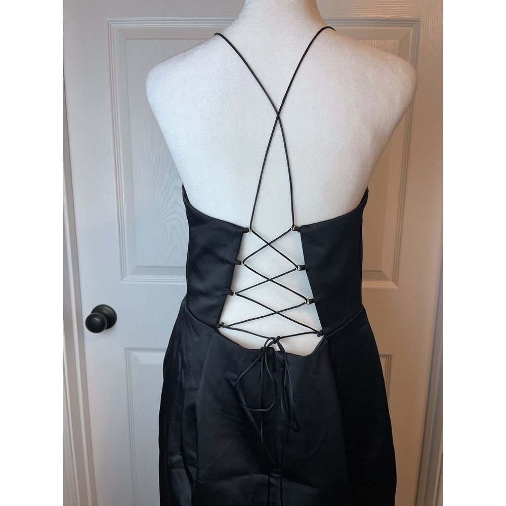 MNG Mango Women's Vestido‎ Cutie Mini Dress Size 8 NWT BLACK  Pockets Lace Up - Picture 6 of 14